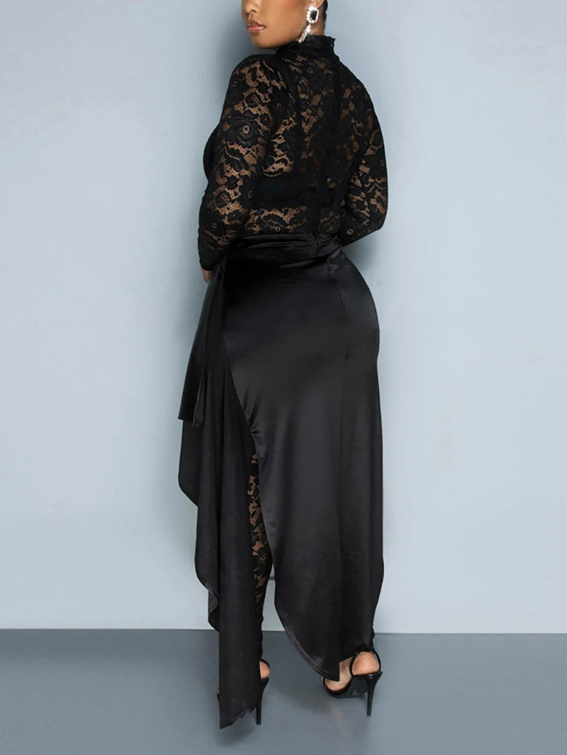 Sexy Lace See through Jumpsuit Cover-up Skirt Set