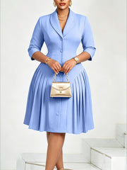 Pleated Collared Plus Size Midi Dress