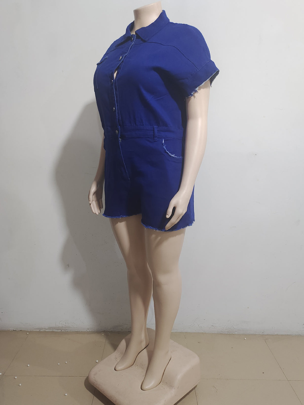 Turn-Down Collar Cinched Waist Casual Denim Romper