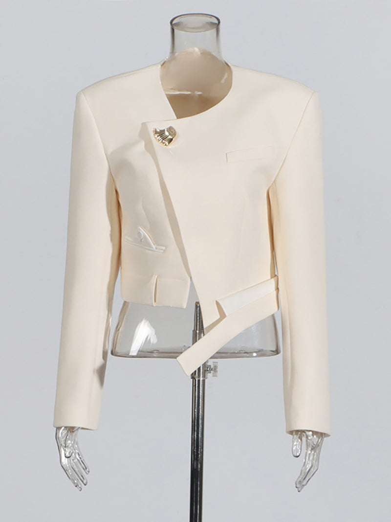 Asymmetry Side Buckle Bevel Edge Solid Blazer