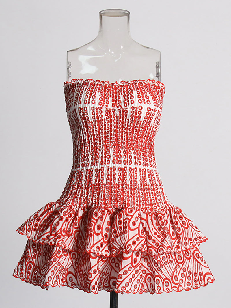 Layered Hem Sexy Strapless Dress