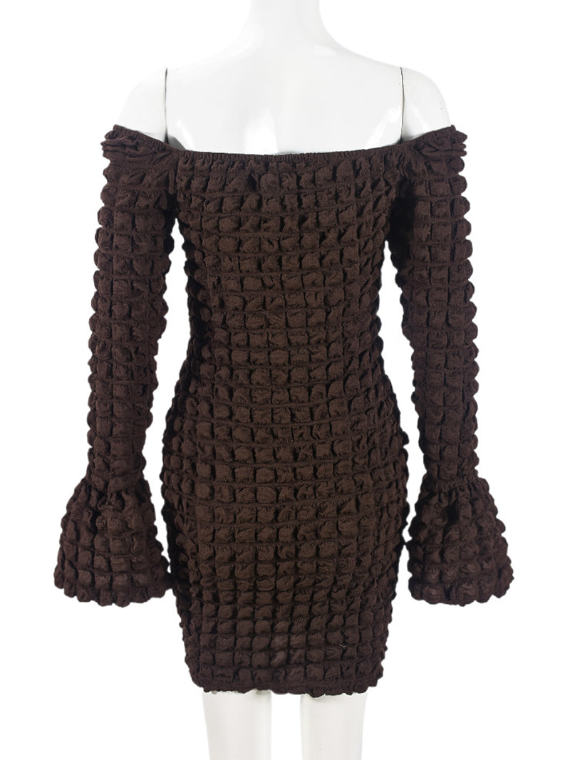 Chocolate Textured Flared Sleeve Bodycon Dress