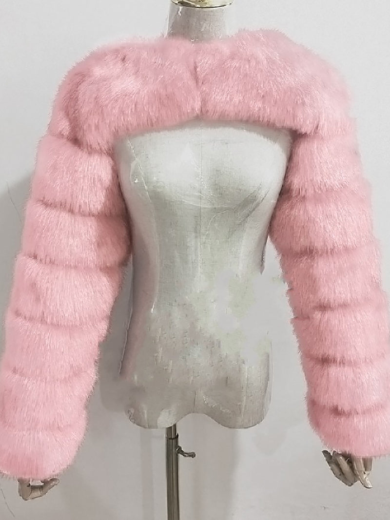 Fluffy Faux Fur Warm Shawl Jacket Coat