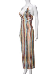Sexy V-Neck Halter Vacation Knit Crochet Maxi Dress