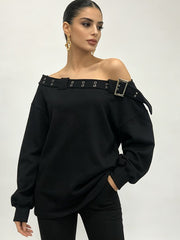 One Shoulder Oversized Sweatshirt-boutique