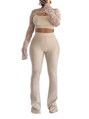 Casual Knit Hollow Out Three Piece Set