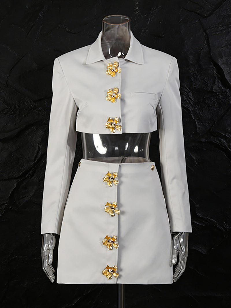 Fashion Solid Spliced Sequined Crop Top And Skirt Sets