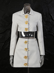 Fashion Solid Spliced Sequined Crop Top And Skirt Sets