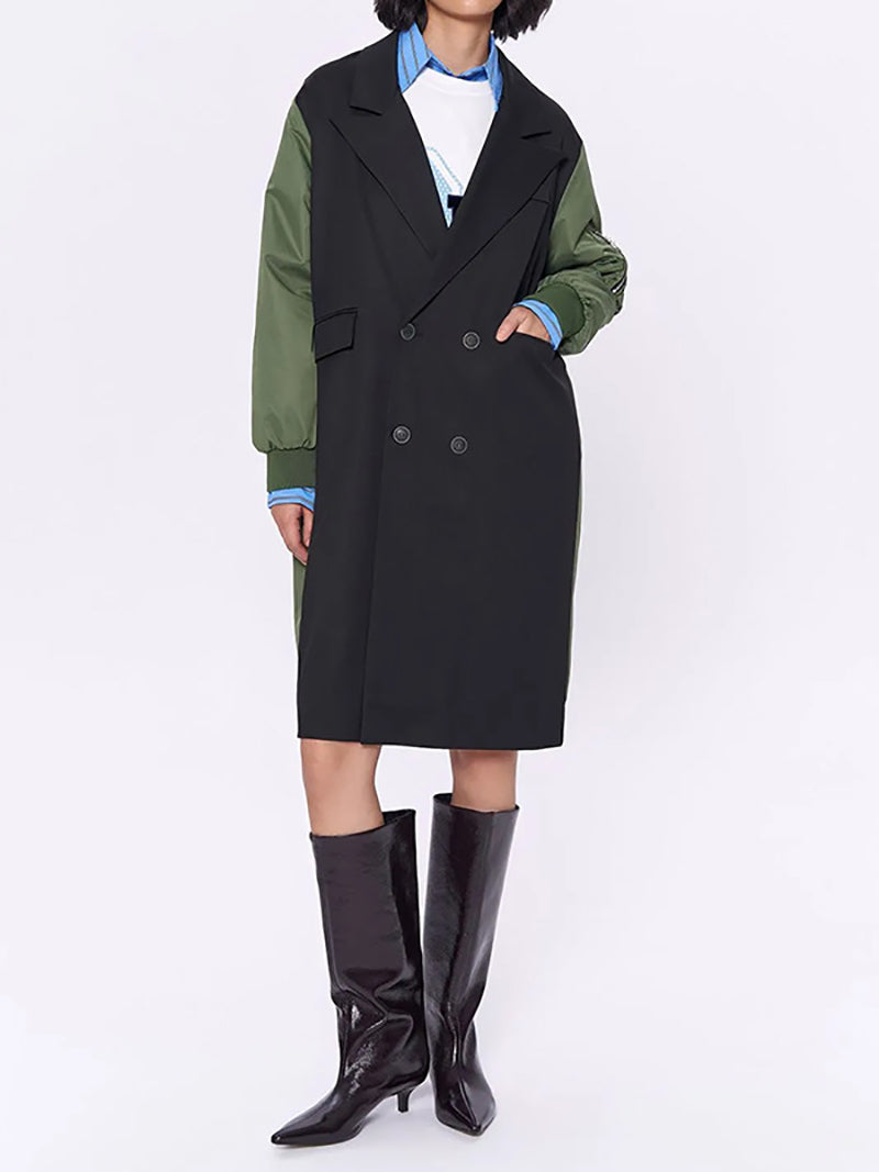 Colorblock Patchwork Double-breasted Coat