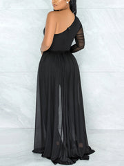 Fashion One Shoulder Mesh Jumpsuit