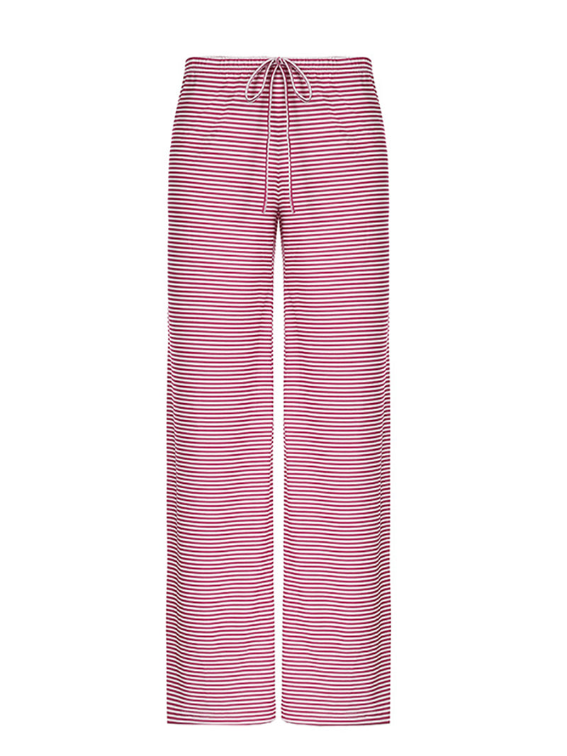 Loose Casual Drawstring Striped Straight Pants