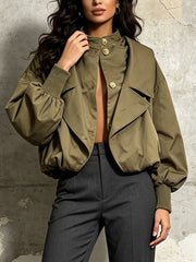 Layered Stand Collar Balloon Sleeve Jacket-boutique