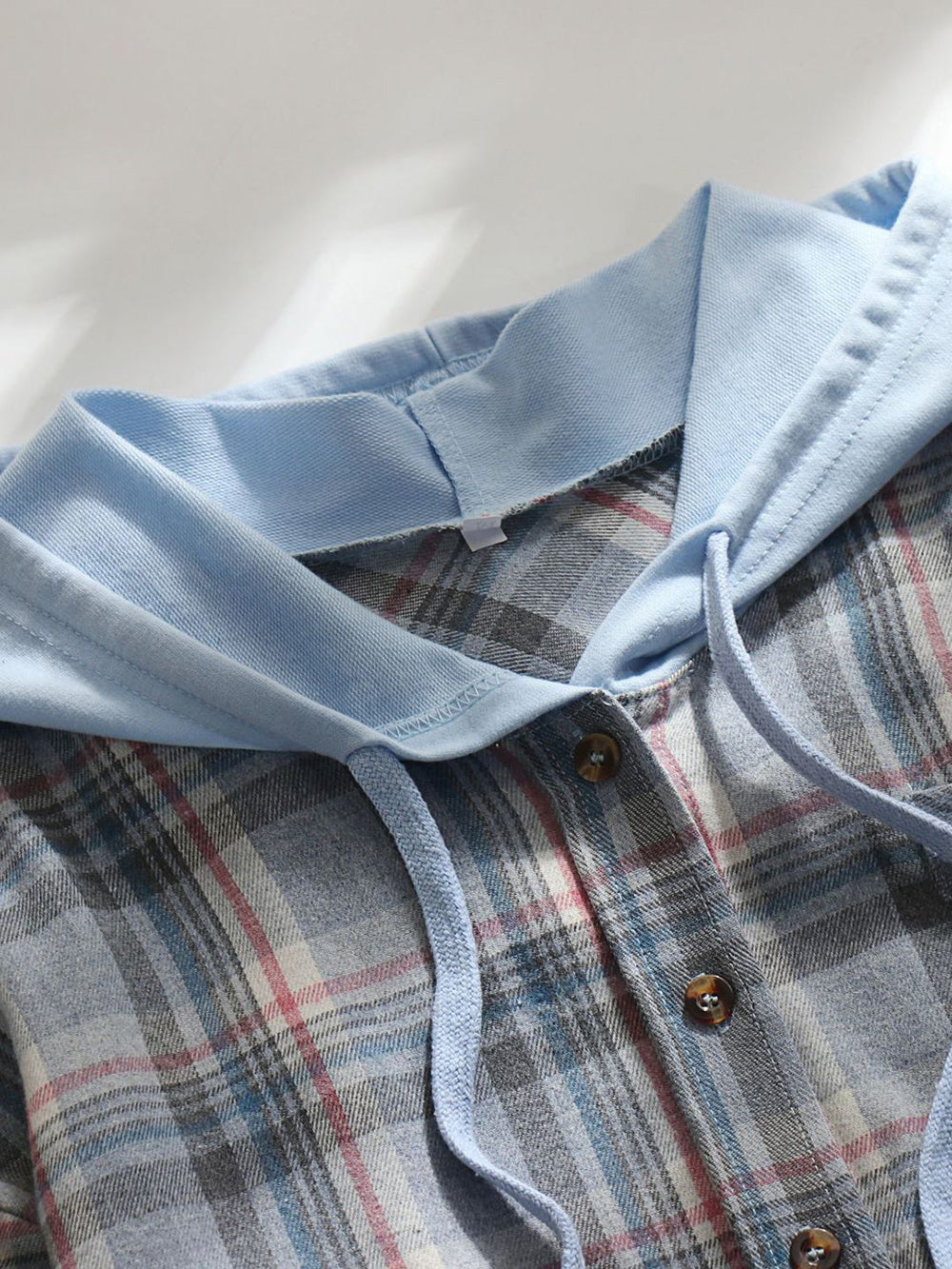 Casual Plaid Hooded Drawstring Button Down Shirt
