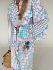 Casual Loose Plaid Shirt Trousers Two Pieces Set