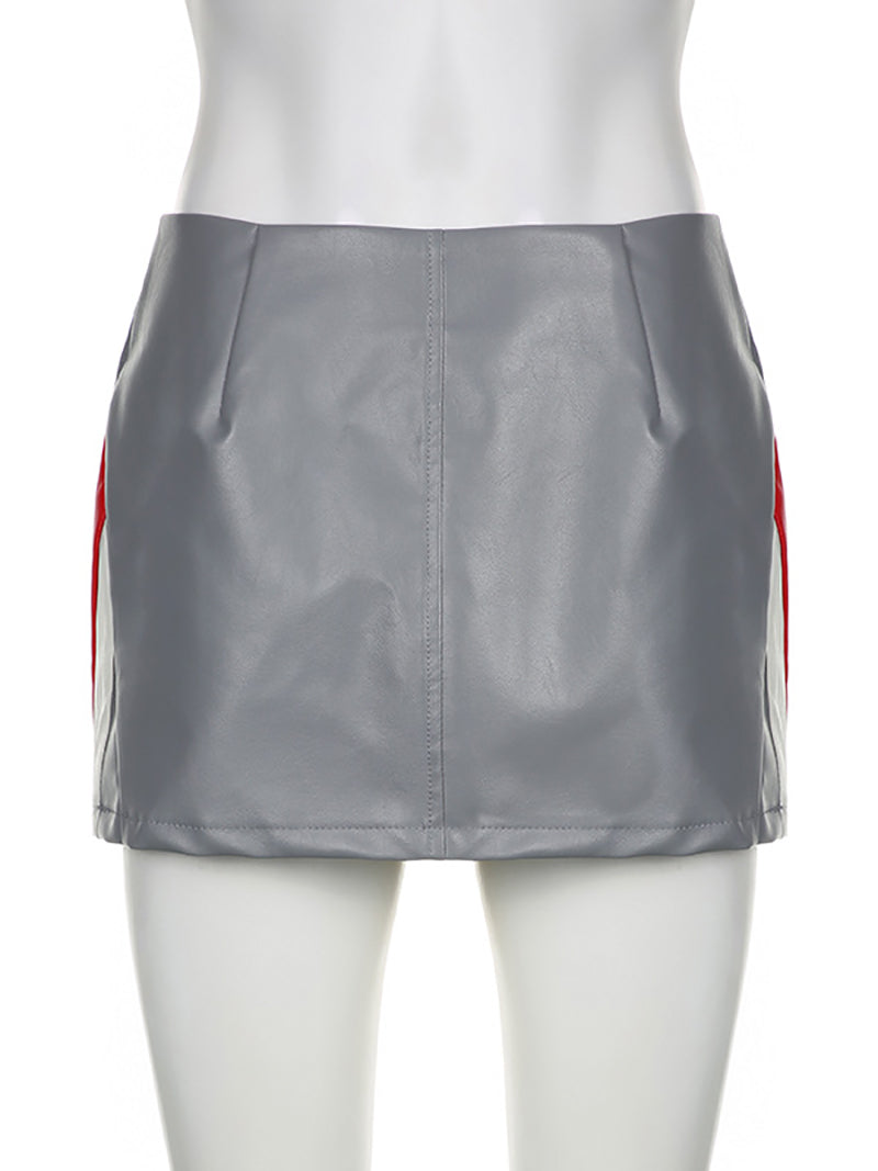 PU Leather Cropped Jacket And Skirt Two-piece Set