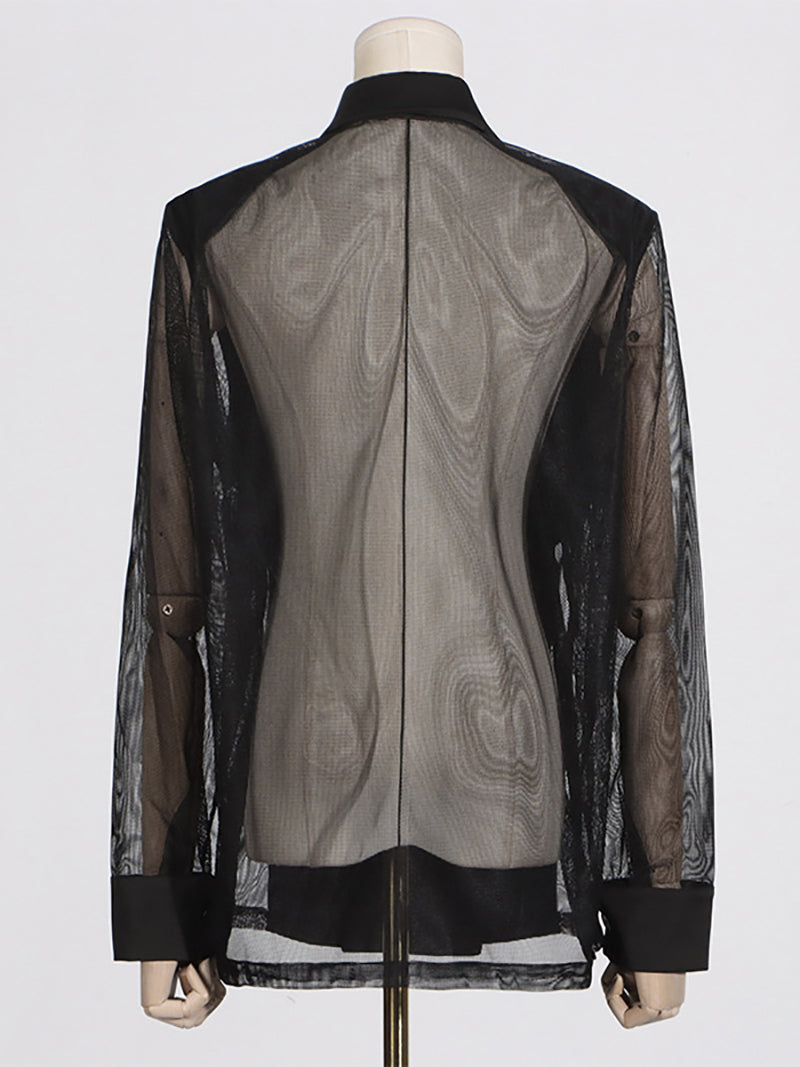 Fashion Sheer Mesh Patchwork Slim Blazer