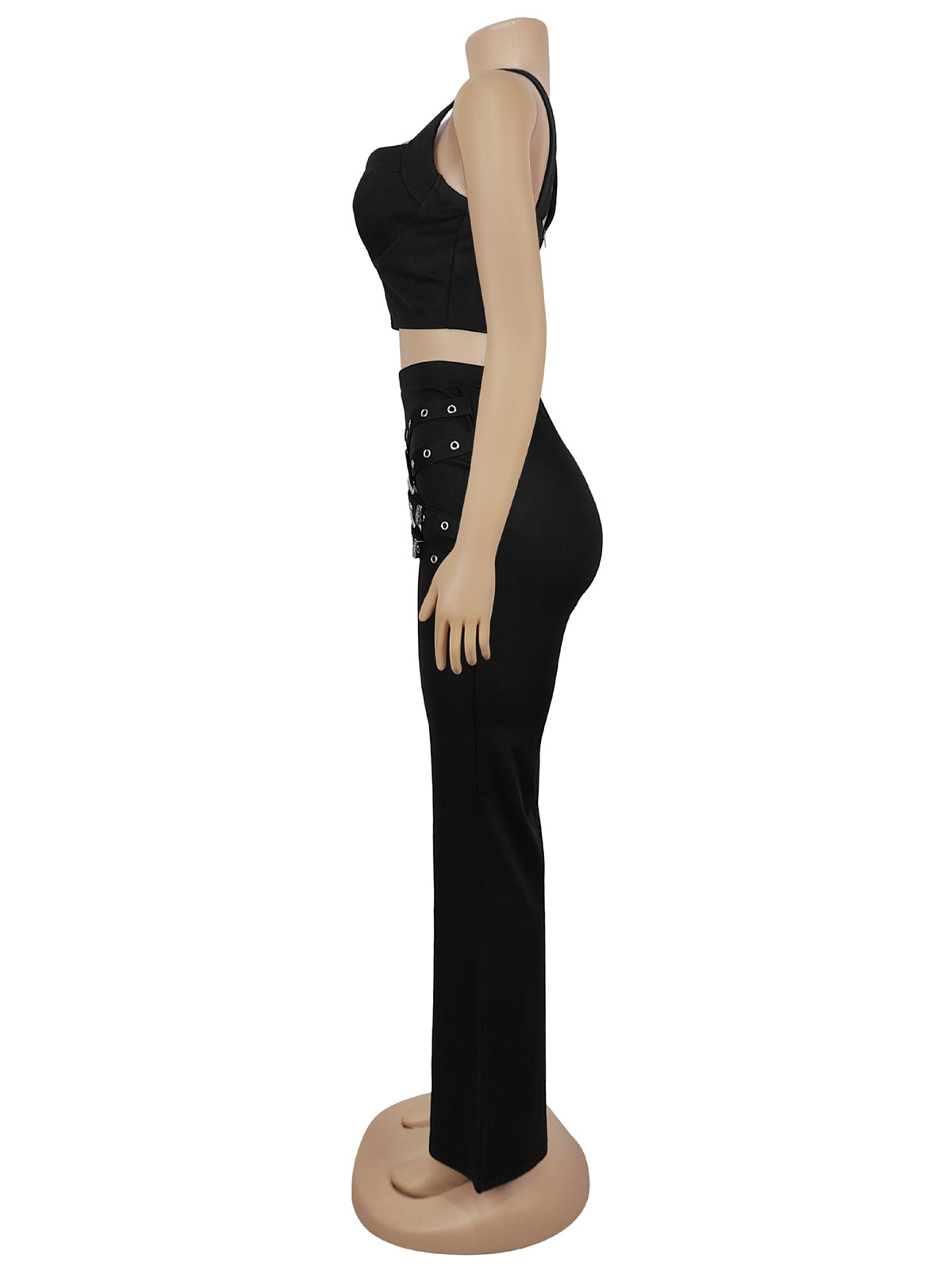Fashion Sleeveless Crop Top Cross Button Trousers Sets