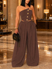 Fashion Asymmetrical Tube Top and Wide Leg Pants Set