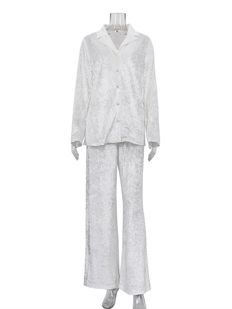 Casual Sleepwear Long Sleeved Long Pants Two-Piece Set