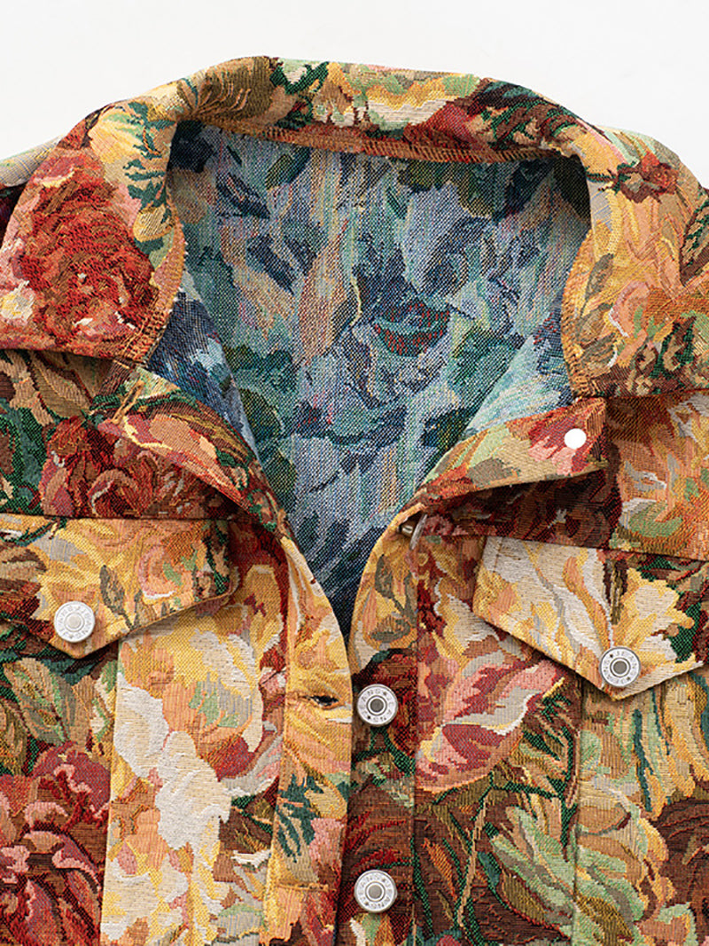 Fashion Vintage Jacquard Button Cropped Jacket