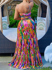 Strap Floral Print Large Swing Hollow Out Dress