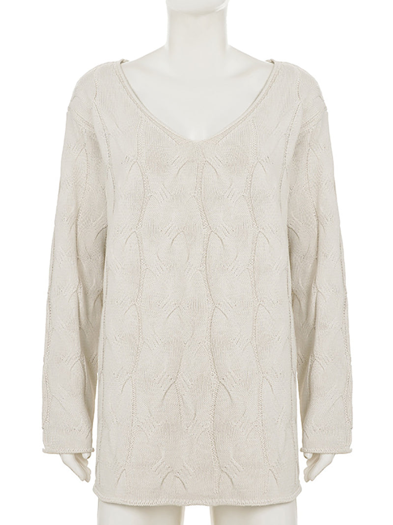 Fashion V Neck Loose Chunky Cable Knit Sweater