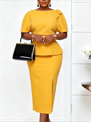 Ruffle Sleeve Slit Bodycon Dress
