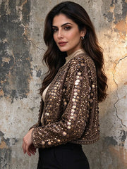 Sequin Beaded Round Neck Crop Jacket-boutique