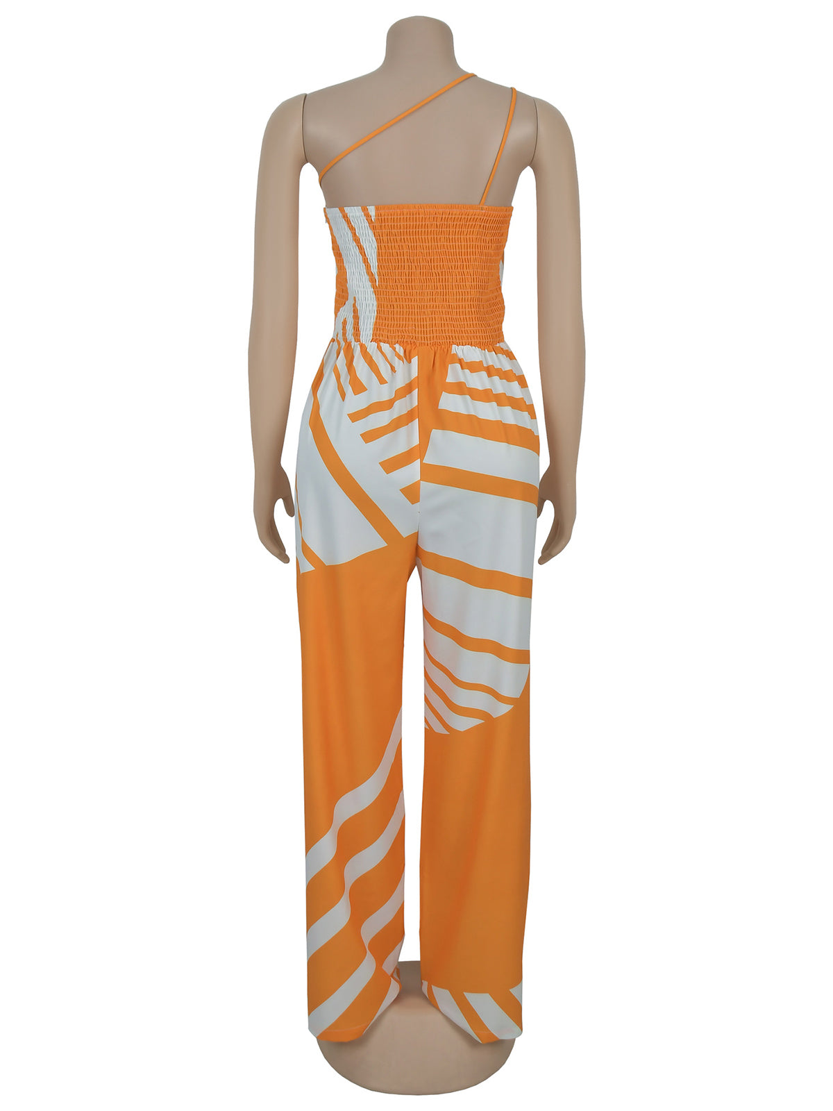 Colorblock Print One Shoulder Casual Jumpsuit