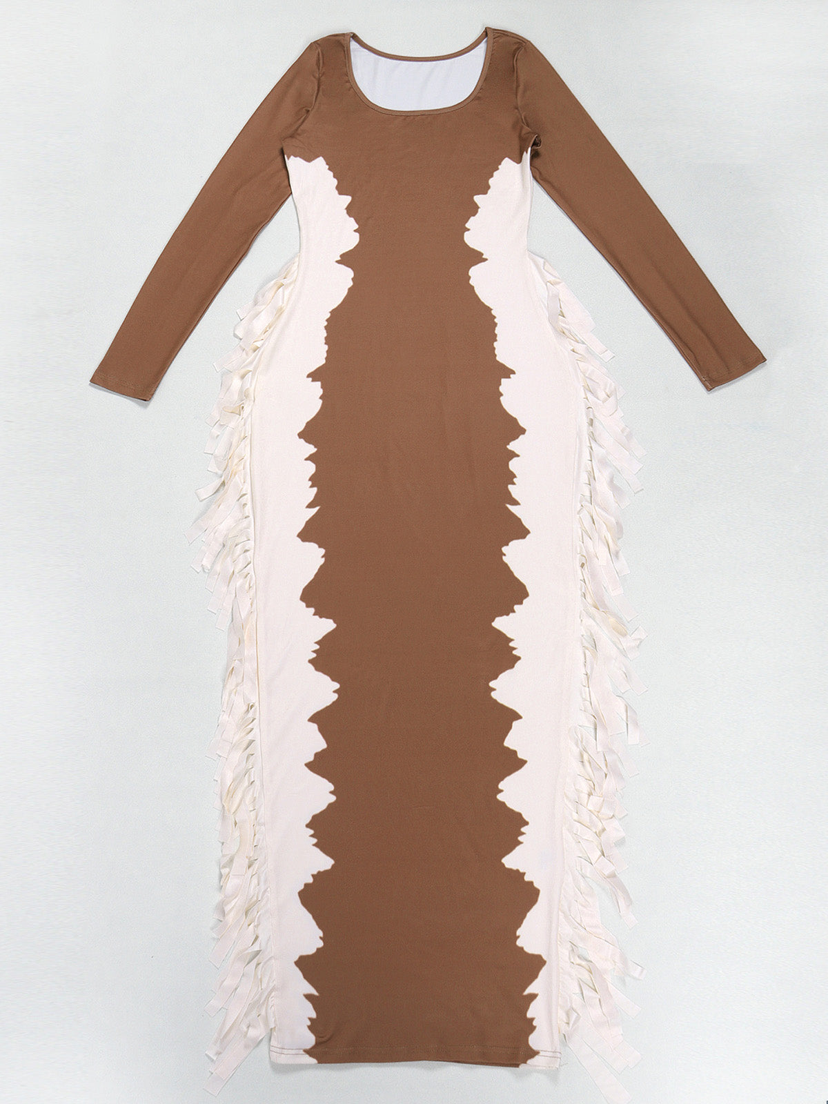 Fashion Contrast Color Side Fringe Maxi Dress