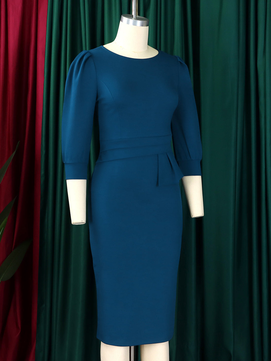 Elegant O-neck Half Sleeve Slim Office Dress