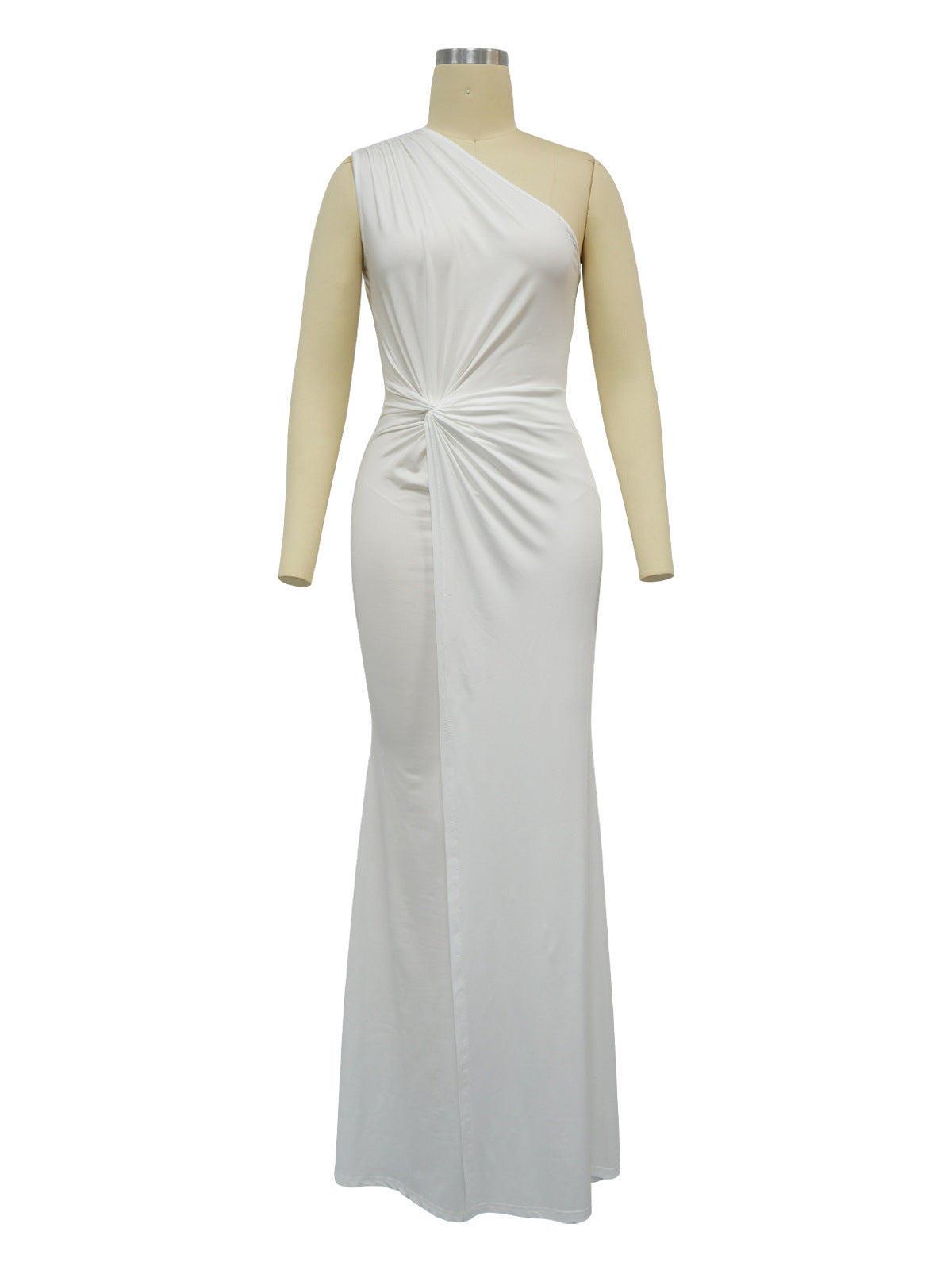 Solid color Slash Shoulder Sleeveless Slim Long Dress