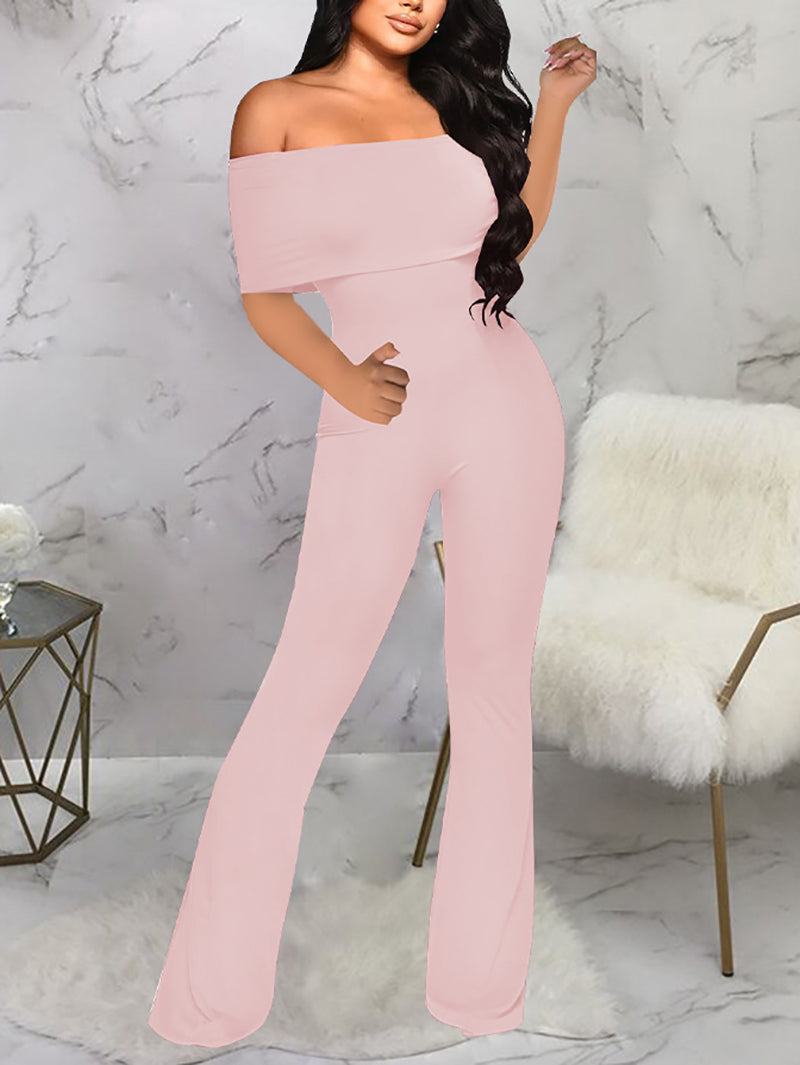 Sexy Solid color Off Shoulder Jumpsuit