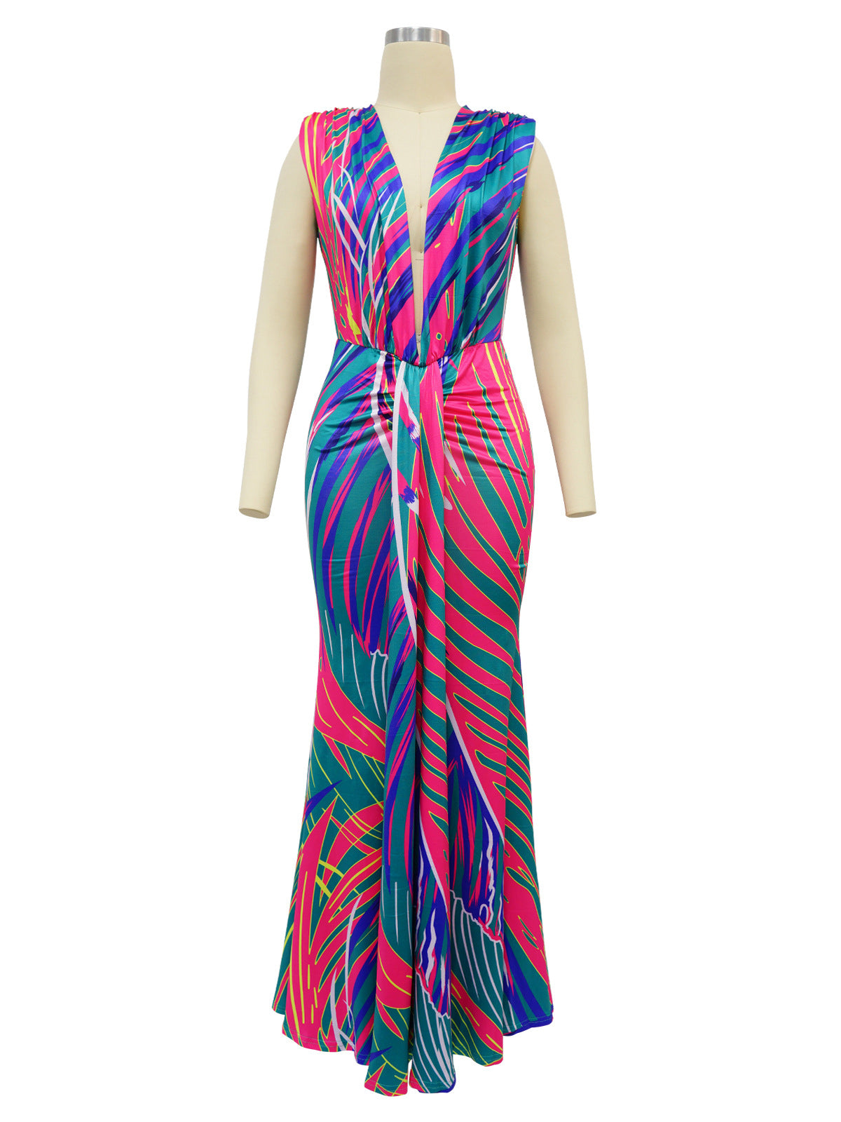 Fashion Print Deep V Sleeveless Dress