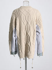 Colorblock Patchwork Drawstring Knit Sweaters