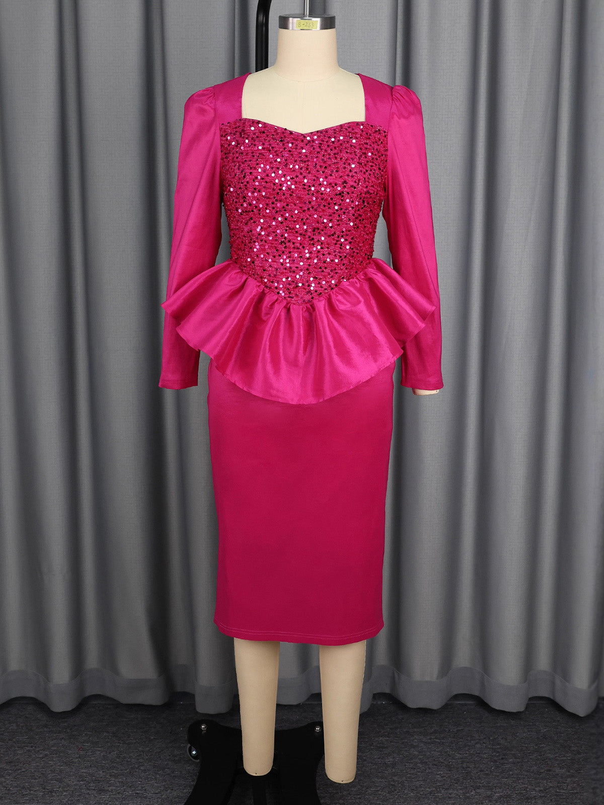 Elegant Square Collar Sequin Ruffles Party Midi Dress