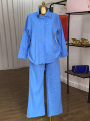 Beaded Collared Shirt and Pants Set