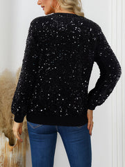 Rainbow Sequin Round Neck Pullover Top