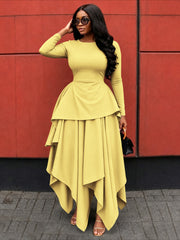 Women's Ruffle Hem Long Sleeve Midi Dress