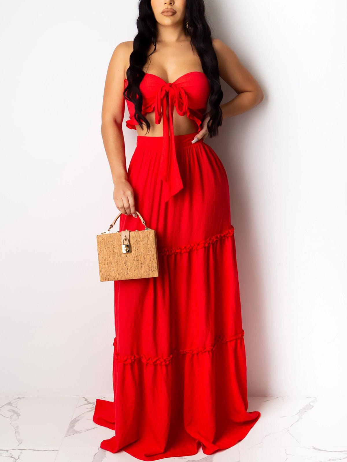 Sexy Strapless Bandage Maxi Skirt Set