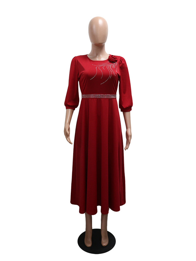 Elegant Round Neck Half Sleeve Cinched Waist Dress