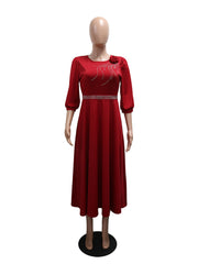 Elegant Round Neck Half Sleeve Cinched Waist Dress