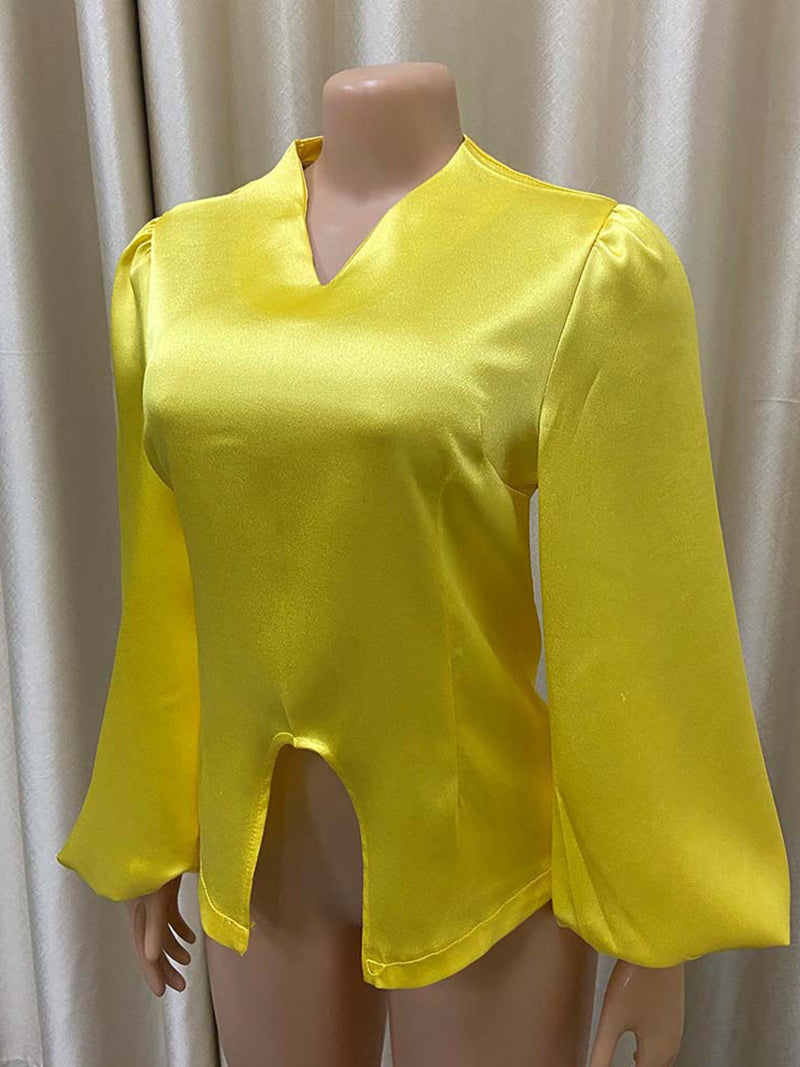 Elegant V Neck Puff Sleeve Shirt Top