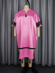 Elegant V Neck Loose Satin Midi Dress