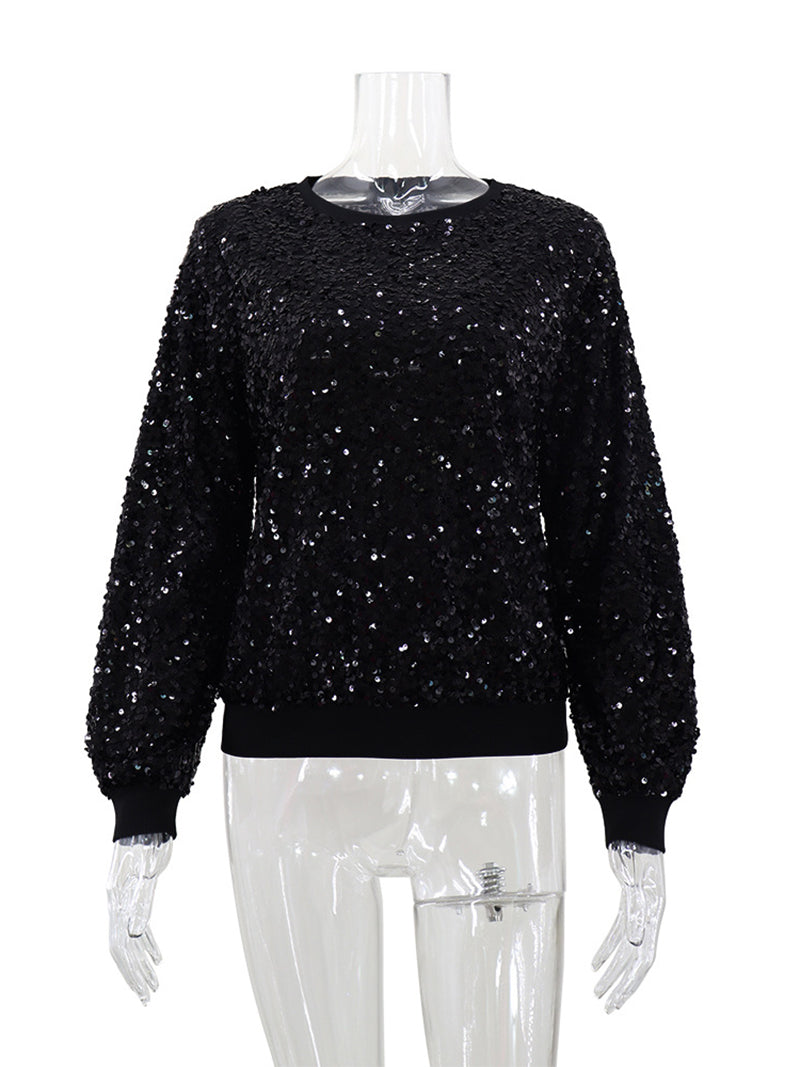 Fashion Rainbow Sequin Crew Neck Pullover Sweatshirt