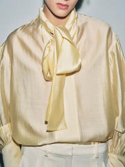 Fashion Tie Neck Silk Loose Casual Shirt