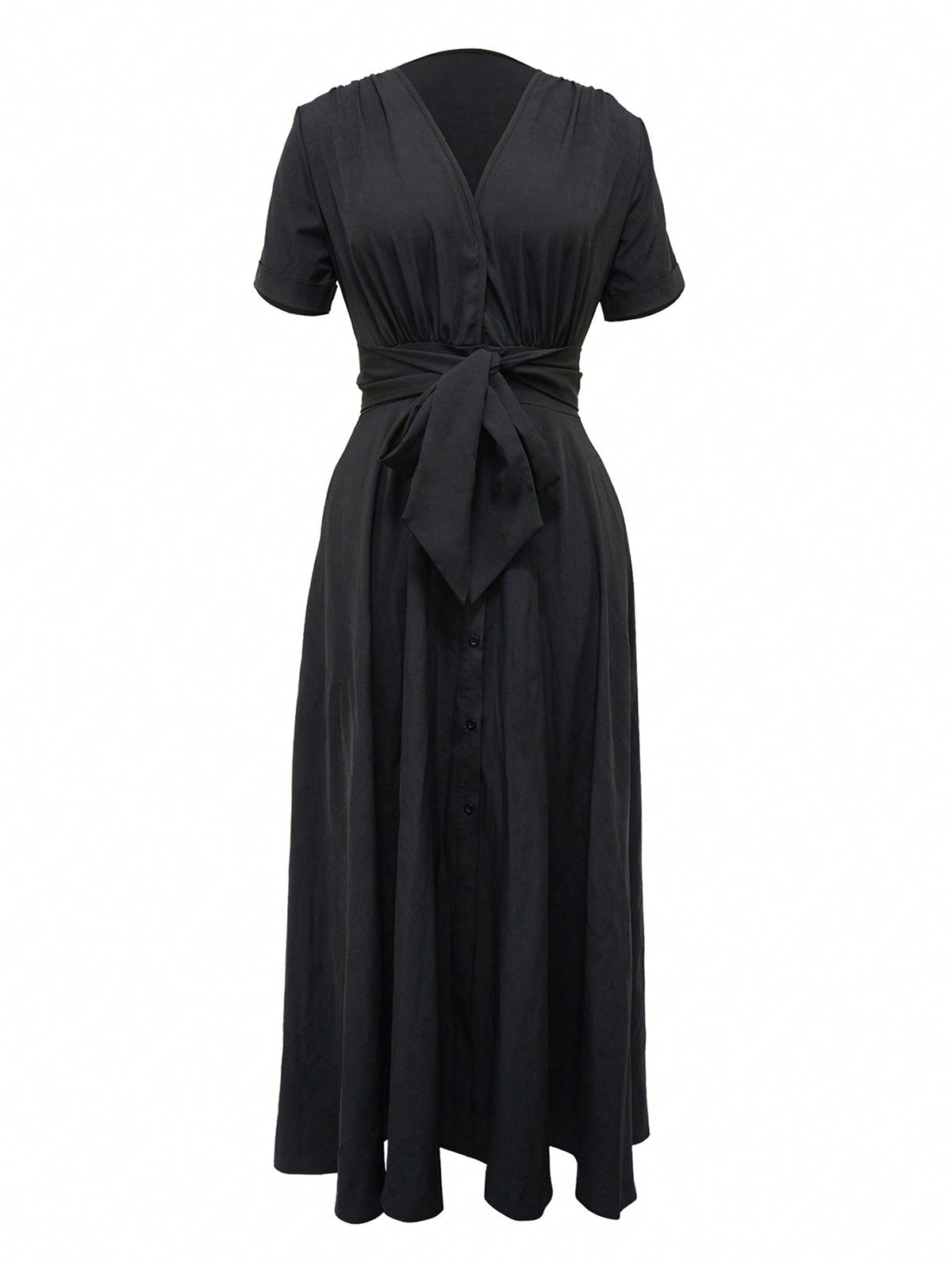 Sexy Deep V Lace-up Button Down Swing Dress