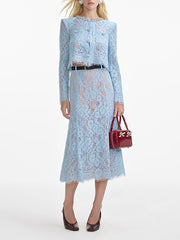 Elegant Rhinestone Embellished Lace Midi Skirt Sets
