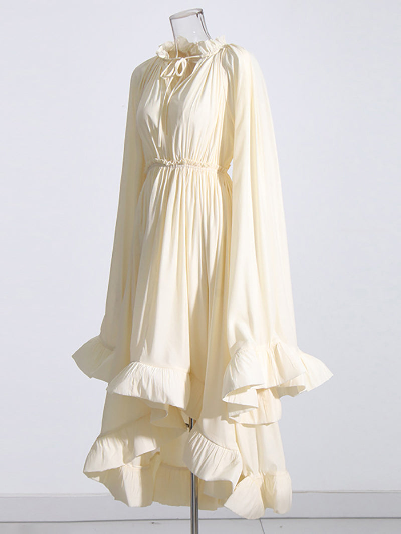 Fashion Cloak Sleeve Ruffles Pleated Long Dress