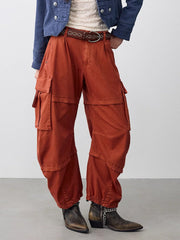 Multi Pocket Curved Leg Twill Cargo Pants